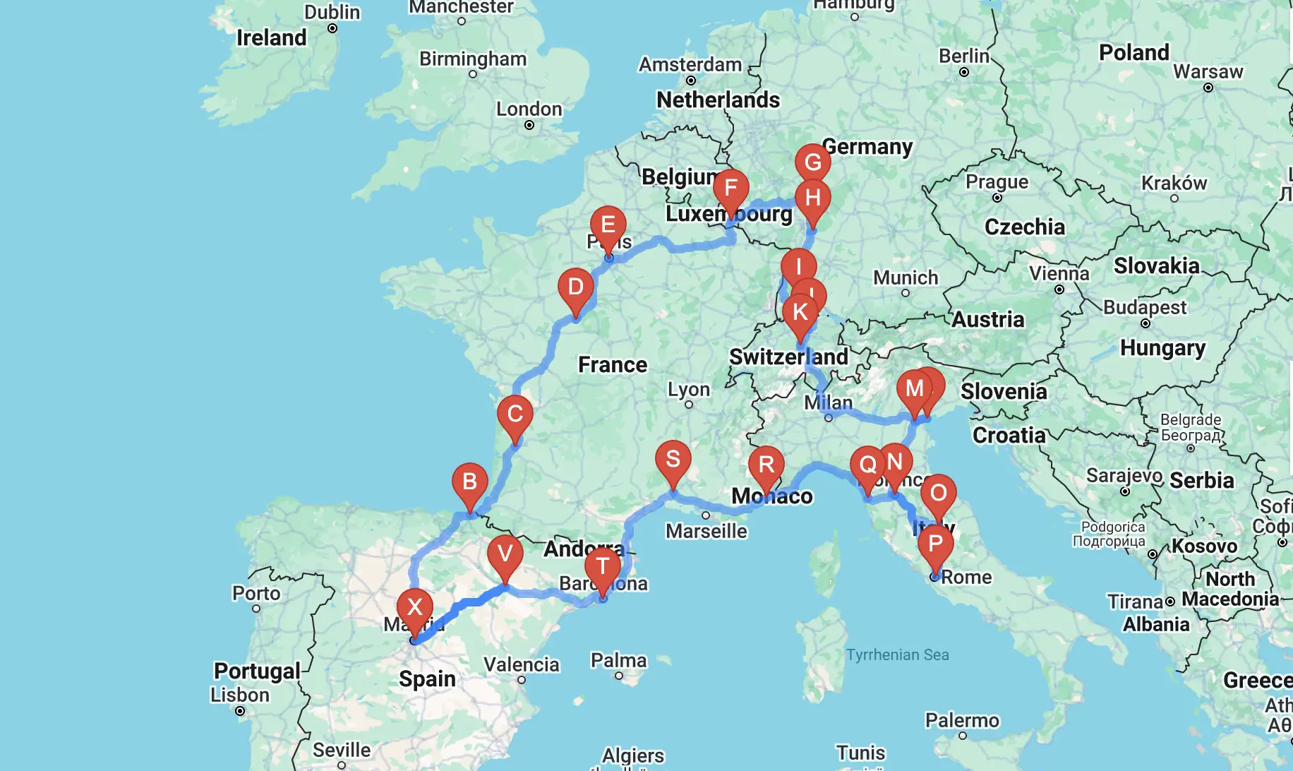 Mapa del recorrido Europa Plus